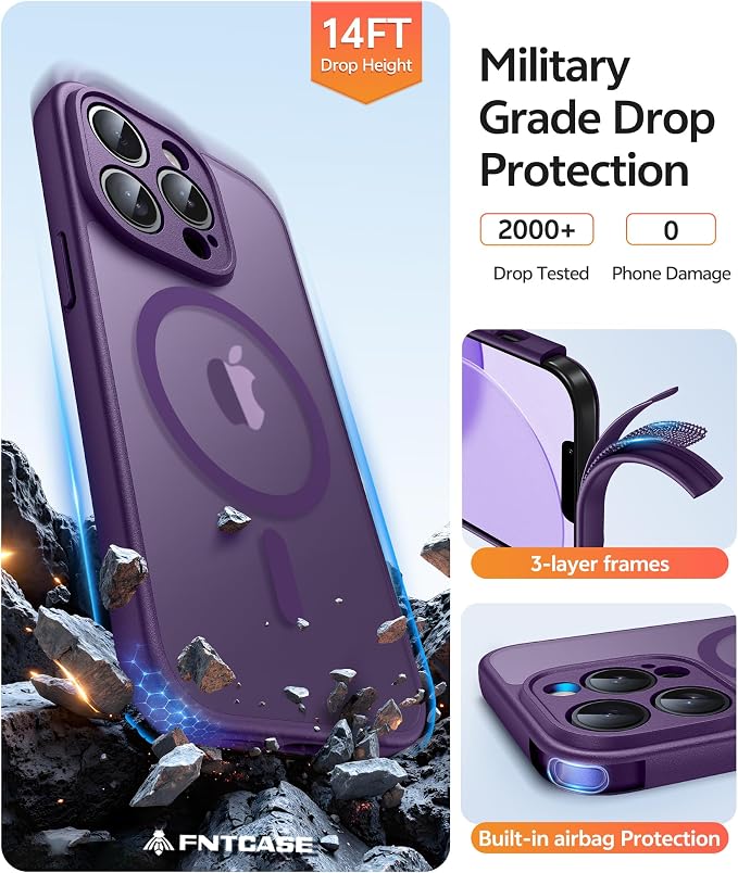 FNTCASE for iPhone 13 Pro Max Case, Fit for Magsafe, Full Camera Protection | Translucent Matte Magnetic Phone Back, 14FT Military Grade Drop Proof, Slim Shockproof Protective Cover, Purple - Image 5