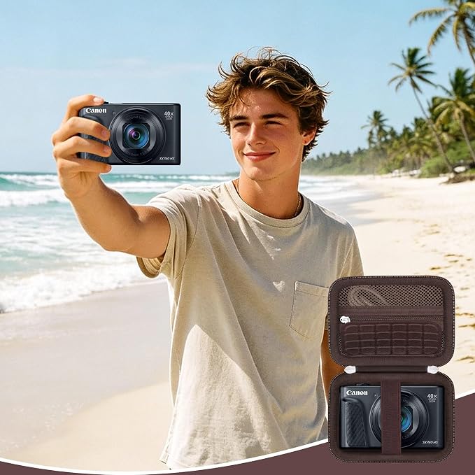 Carrying Case for Canon PowerShot SX740 HS, SX730 HS Camera, Brown | SX720 HS, SX620 HS, G7 X Mark III, G7 X Mark II Digital Camera, Storage Holder Travel Bag with Mesh Pocket for Battery Pack - Image 7