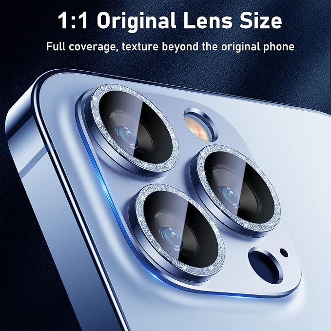 UniqueMe for iPhone 13 Pro/13 Pro Max Camera Lens Protector - Light Blue | Metal Ring, Tempered Glass, Rear Camera Screen Cover - Image 6
