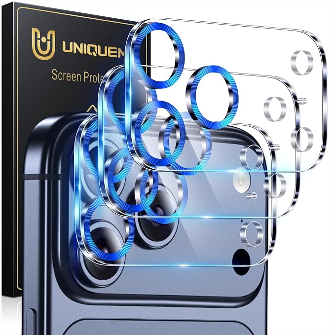 UniqueMe 3 Pack for iPhone 17 Pro Camera Lens Protector - Dark Blue | Drop Protection, Case Friendly, 9H Tempered Glass, Camera Cover Screen, Update New Version by UniqueMe