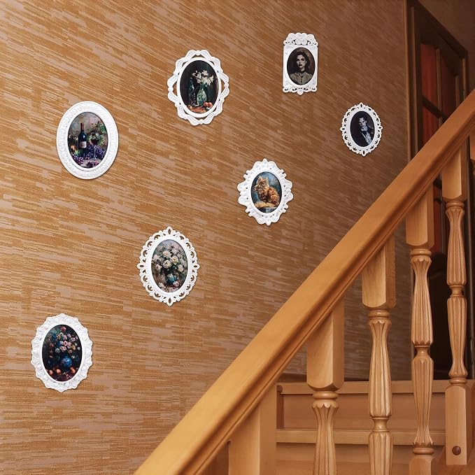 Halloscume 7 Pcs Miniature Picture Frames Mini Vintage Photo Frames Miniature Dollhouse Accessories on 1:12 Scale for Dollhouse DIY Craft Projects Art Jewelry Display Home Decor(White) - Image 8