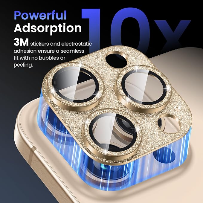 Tensea for iPhone 16 Pro Max/16 Pro/14 Pro Max/14 Pro Camera Lens Protector | Metal Bling Aluminum Alloy Tempered Glass Cover Camera Screen Protector Accessories, Case Friendly - Image 6