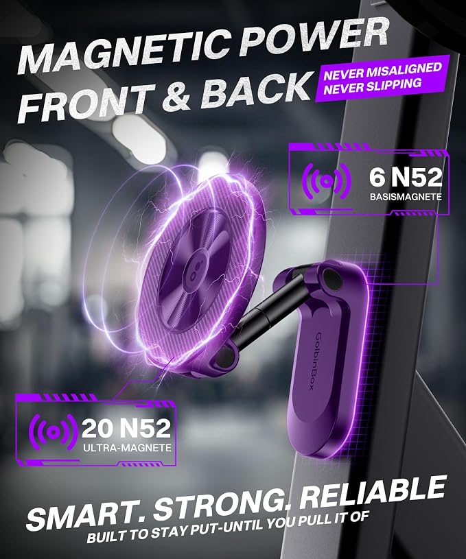 All Metal Dual Magnetic Gym Phone Holder for MagSafe, Purple | 360°Adjustable, Fit for iPhone/Android, Tri-Axis Phone Mount,Gym Accessories for Bodybuilder Men Women Workout Recording - Image 2
