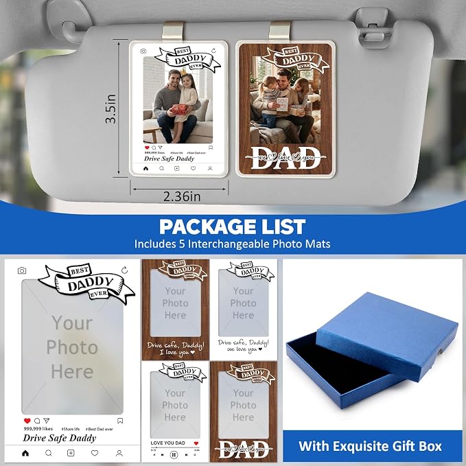 Drive Safe Dad Gift from Daughter Son, for Dad, Personalized Photo Car Visor Clip, Dad Birthday Gift Idea, Sentimental Keepsake Car Decoration, 2 Pack (Daddy) - Image 2
