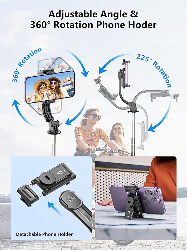 Selfie Stick & Phone Tripod, All in 1 Selfie Stick with Remote, Phone Travel Tripod Stand for Video Recording, Live Streaming, Photograph, Group Photo, Vlog Compatible with All Cellphones - Image 5