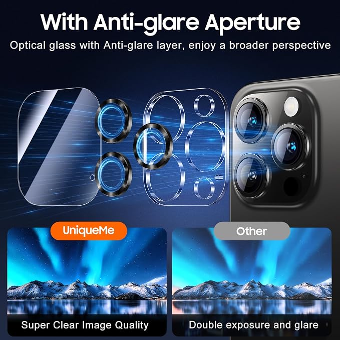 UniqueMe for 3 Pack iPhone 15 Pro/15 Pro Max Camera Lens Protector-Grey | Drop Protection, Case Friendly, 9H Tempered Glass, Camera Cover Screen, 2023 New Version - Image 4