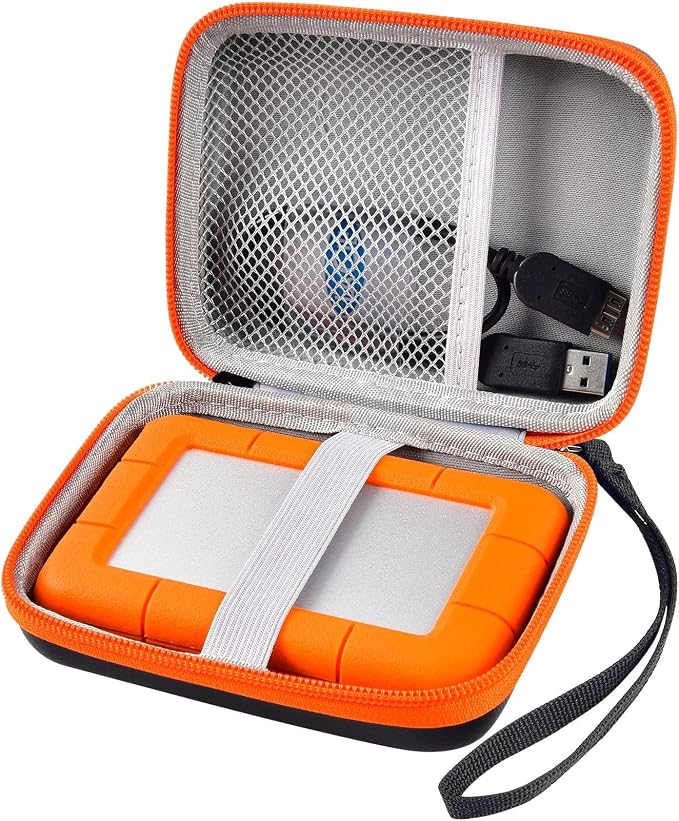 ALKOO Case for LaCie Rugged Mini 1TB/2TB/4TB/5TB External Hard Drive | Portable HDD Holder, Cable Pocket, SD Card Storage, for Photographers, Creators, Students, Office, Travel, Case Only, Orange by ALKOO