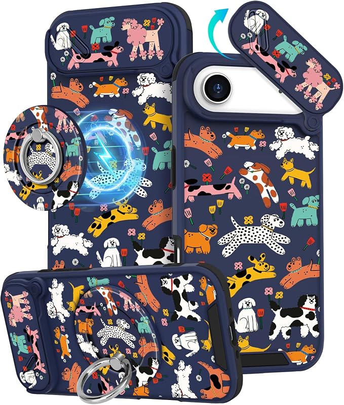 Buleens for iPhone 17 Air Case 6.5 Inch - with Ring Stand & Camera Cover Aesthetic Cute Designed for Women Girls Girly Cartoon Kawaii Dogs Phone Case for iPhone 17 Air Compatible with Magsafe by Buleens