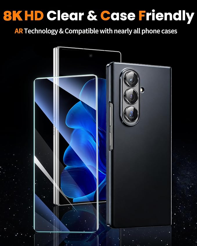 letosan 3 Pack for Samsung Galaxy Z Fold 8 Ultra Screen Protector Tempered Glass + 1 Pack Camera Lens Protector, Military Grade Shatterproof, 9H+ Hardness, Auto Alignment Frame 6.5 Inch - Image 6