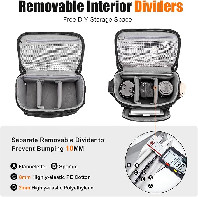 Cwatcun Large Camera Sling Bag, Crossbody Case with Rain Cover | Fits 1DSLR+2 lenses+9.6" iPad+tripod. 18mm EPE foam, Tripodholder included, adj strap 16.9-29.5", luggage strap. - Image 3