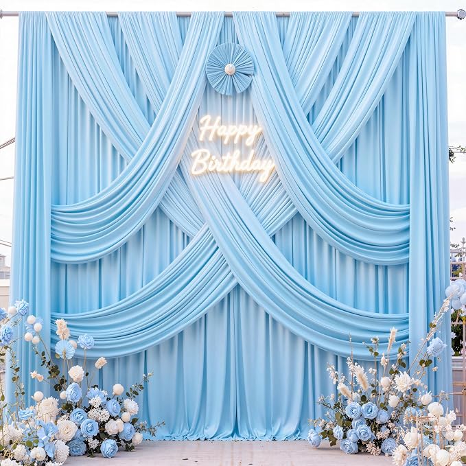 50 ft x 10 ft Wrinkle Free Blue Backdrop Curtain Panels, Polyester Photography Backdrop Drapes, Wedding Party Home Decoration Supplies - Image 2