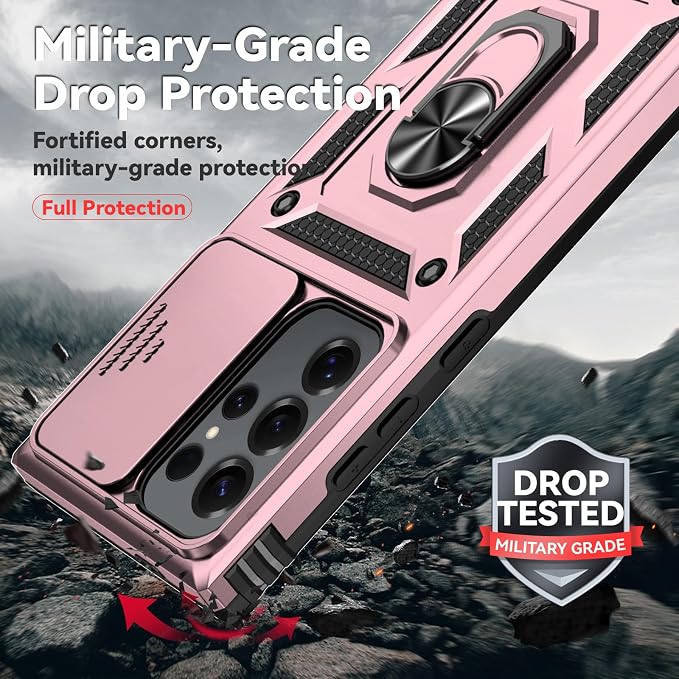 HNHYGETE for Samsung Galaxy S25 Ultra Case with Screen Protector: [Military Grade 20ft. Drop Tested] Slide Camera Cover Ring Shockproof Protective Phone Case for - Galaxy S25 Ultra (Rose Gold) - Image 3