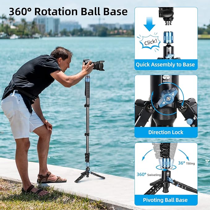 SIRUI P-325FL Carbon Fiber Monopod with Feet, 67" Professional Lightweight Travel Monopod for Camera, Max Load 22lbs, 360° Panorama, 5-Section, Quick Release Plate | 67' Professional Lightweight Travel for Camera, 360° Panorama, Max Load 22lbs, 5-Secti... - Image 7