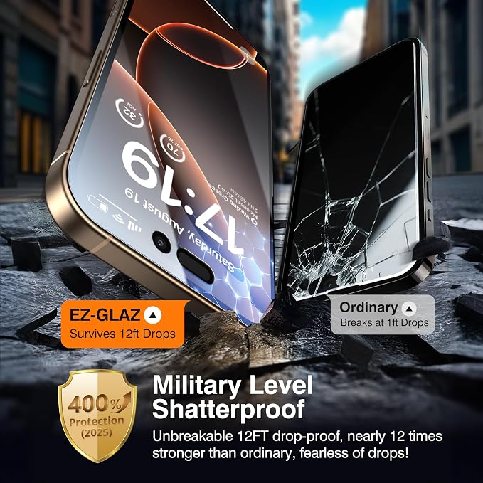 EZ-GLAZ-4+2 Pack for iPhone 16 Pro Privacy Screen Protector (6.3") | 2-Pack Lens Protectors, Alignment Kit, Easy Installation, 9H+ Tempered Glass, Scratch Resistant, 28° Privacy Protection - Image 4