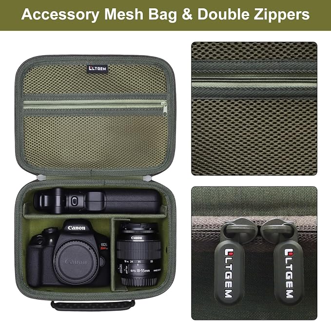 Small Camera Case Bag for Canon EOS Rebel T7/R50//R100 DSLR Camera Green | Hard Carrying Travel Case for Canon EOS Rebel T7/R50//R100/R6 Mark II/R8/R6 Mark III/R50 V/T6/R10/R5 Mark II DSLR SLR Camera - Image 4