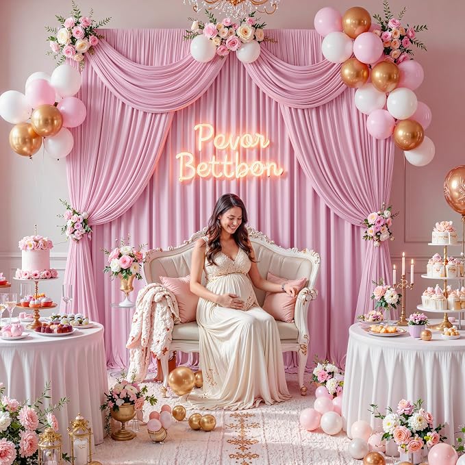 40 ft x 10 ft Wrinkle Free Baby Pink Backdrop Curtain for Parties, 8 Panels 5ftx10ft Polyester Photo Backdrop Drapes for Baby Shower Birthday Party Photography Wedding Backdrop Stand - Image 4