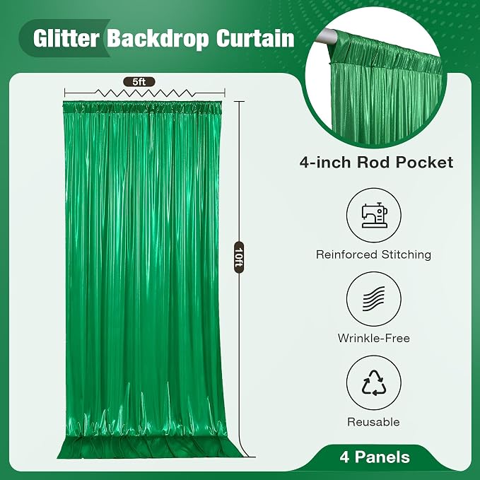 20x10FT Green Sequin Backdrop Curtain for Party - 4 Panels 5x10FT Wrinkle-Free Shimmer Drapes for Birthday, Wedding, Christmas, Decorations & Photography - Image 5