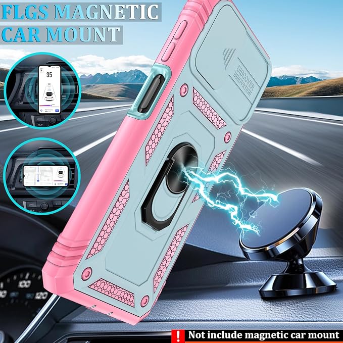 Gritup for Galaxy A12 Phone Case Military-Grade Shockproof with Kickstand | with 2 PCS Screen Protector, Slide Camera Cover, Heavy Duty Outdoor Protection Funda para Galaxy A 12 Cover-Green+Pink - Image 6