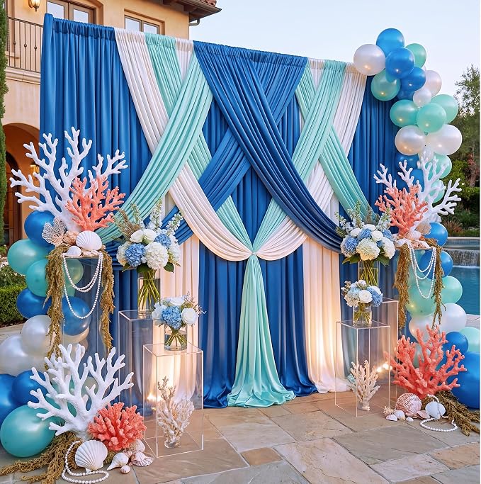 50x12 ft Royal Blue Backdrop Curtains for Weddings, Birthdays and Photos | 10 Panels 5x12 ft, Wrinkle-Free Polyester Drapes, Washable, Ironable, 4 in Rod Pocket for Baby Showers Photography Background - Image 2