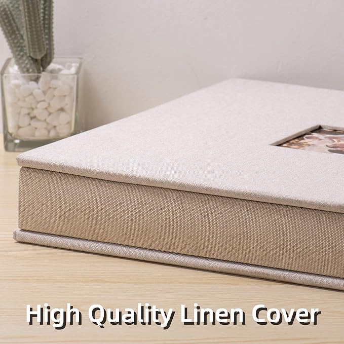 HoneyTolly Large Photo Album Self Adhesive, DIY Scrapbook Album for 600 Photos, 13"x12.6" 120 Pages Linen Cover Memory Book(Light Beige) - Image 3