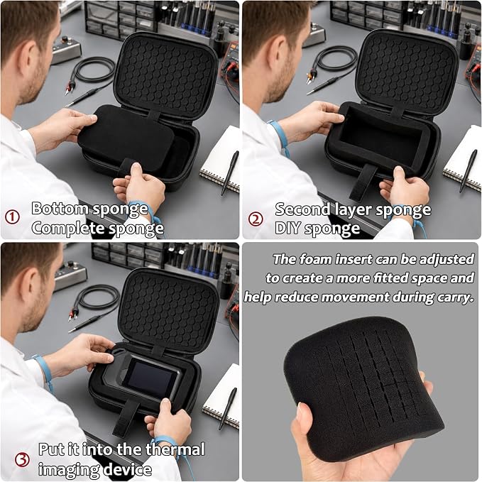 Boobowl Thermal Camera Case for HSFTOOLS HF96 and for FLIR C5 | Cuttable Foam, 1 cm Base Pad and Accessory Pocket for HVAC Technicians, Electricians and Field Inspections, Case Only - Black - Image 3
