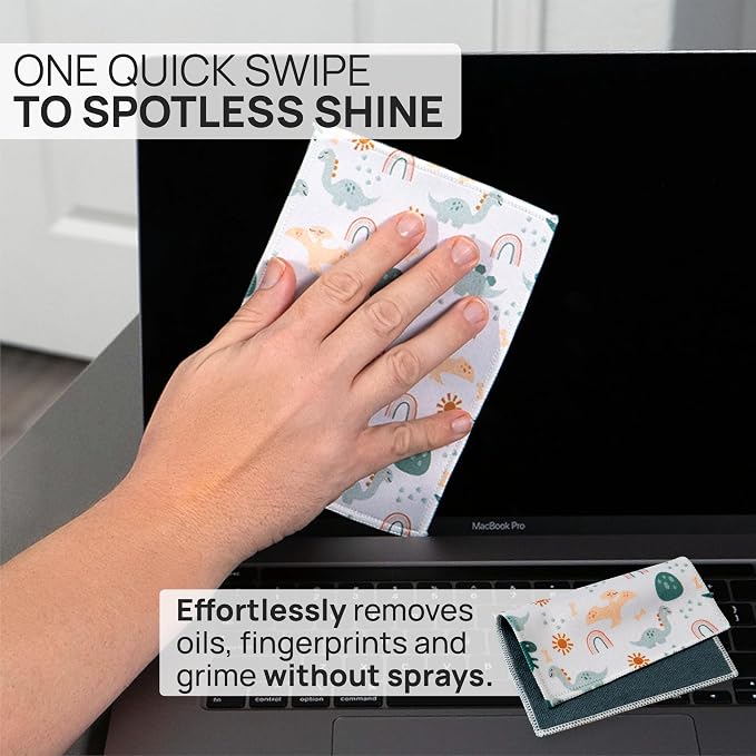 Microfiber Wholesale Quick Cloth Glasses Cleaning Cloths 5x7 Dinosaurs | 2-Pack with Case | Double-Sided Lens Cleaner for Eyeglasses, Camera & Screens | Reusable Microfiber Glass Polishing Cloths - Image 2