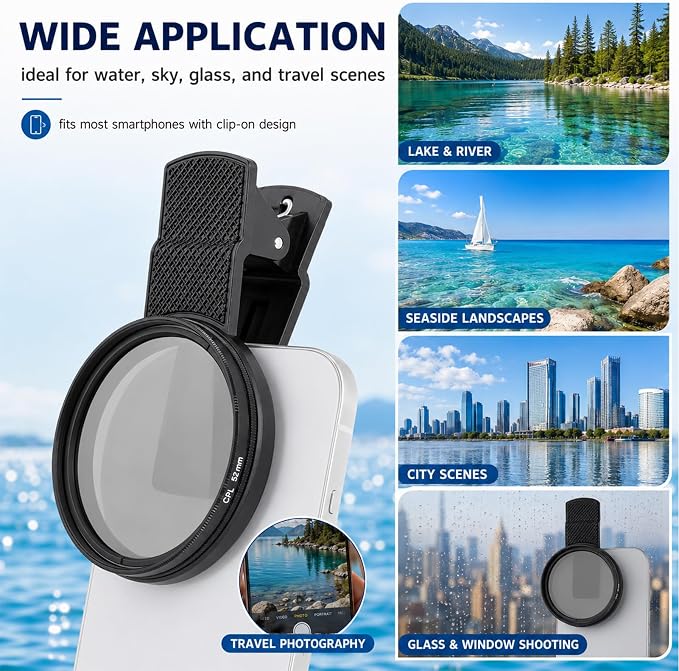 Cpl Filter iPhone,Polarized Lens for iPhone,iPhone Polarizing Filter,Polarizing Lens,Premium 52mm Cpl Filter,Widely Compatibility,for iPhone, Samsung Galaxy, and Google Pixel - Image 4