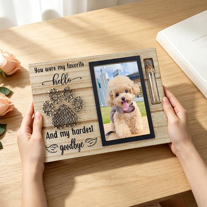 Pets Memorial Keepsake Picture Frame Wooden 4x6 Pets Dog Cat Memorial Picture Frame with Pet Paw String Arts, Sympathy Gift for Pet Owners Loss of Dogs Cats Keepsake Photo Display - Image 6