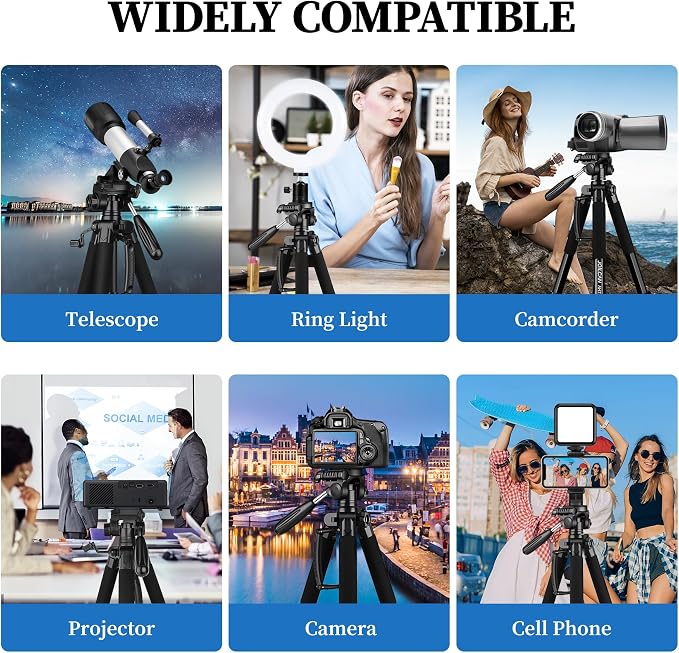 JOILCAN 74" Tripod for Camera Phone Video Recording Photography | Heavy Duty, Professional Travel Tripod, with Phone Clip and Carry Bag, Compatible with DSLR Canon iPhone, Max Load 15 LB - Image 5