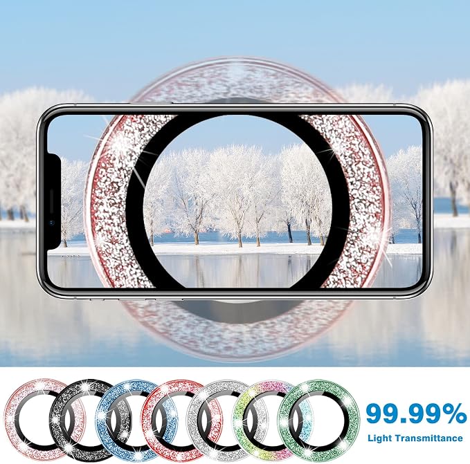 for iPhone 13 Mini & iPhone 13 Camera Lens Protector, Bling Glitter 9H Tempered Glass Camera Cover Anti Scratch Shockproof Screen Protector Individual Ring - 2Pcs Glitter Silver - Image 5