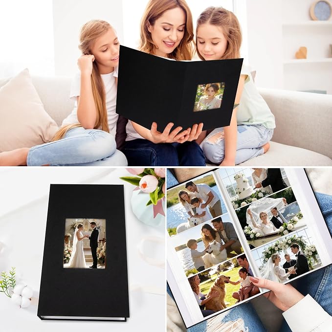 Aevdor 4x6 Photo Album, Holds 300 Photos, Linen Cover with Window, Black | Linen Hardcover, Slip-In Pockets, Acid-Free & PVC-Free, Store Wedding Baby Vacation Memories - Image 8