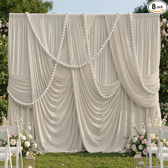 40ftx10ft Wrinkle Free Beige Backdrop Curtains for Parties, 8 Panels 5x10ft Silky Polyester Photo Backdrop Drapes Back Drop Cloth Drapery for Wedding Birthday Photography Background by CO-AVE