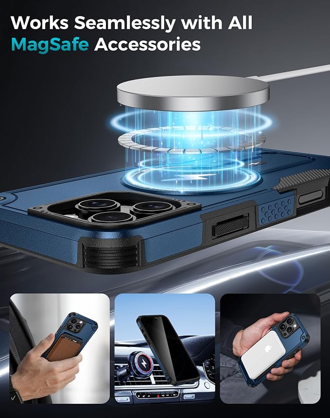 Goton 3 in 1 for iPhone 16 Pro Case with Privacy Screen Protector Blue | Glass Camera Lens Protector,Compatible for MagSafe,Invisible Kickstand, Shockproof Phone Cover for iPhone 16Pro - Image 6