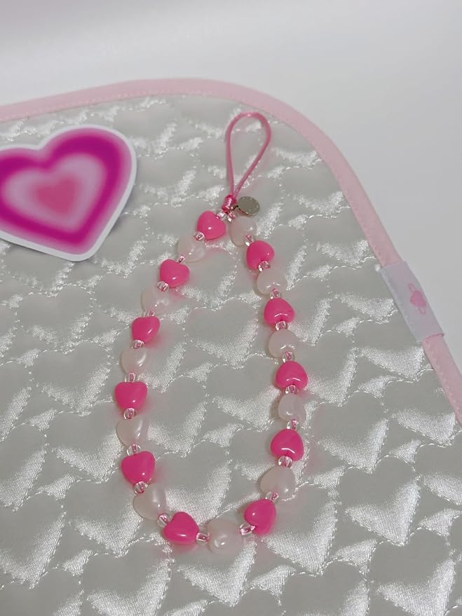 Drawwind Phone Charm Strap Cute Wrist Straps Cell Phone Charm String Y2K Aesthetic Lanyard Wristlet Chain for Case Camera AirPods Bags Keychains (Pink Hearts) - Image 5