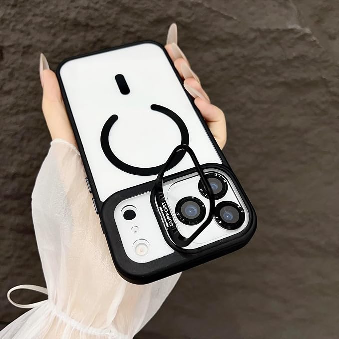 for iPhone 17 Pro Max Magnetic Case with Kickstand, [Compatible with MagSafe] Built in Stash Stand Clear Shockproof Soft Cover Camera Lens Protection Case for iPhone 17 Pro Max 6.9", Black - Image 7