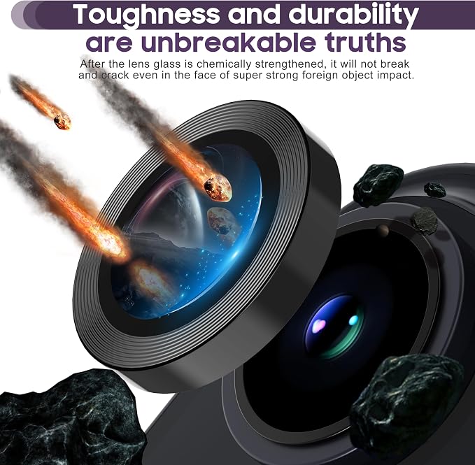 Suoman for iPhone 14 6.1 inch/iPhone 14 Plus 6.7 inch Camera Lens Protector, 9H Tempered Glass Film, [Does not Affect Night Shots] Metal Lens Protective Cover - Black - Image 3
