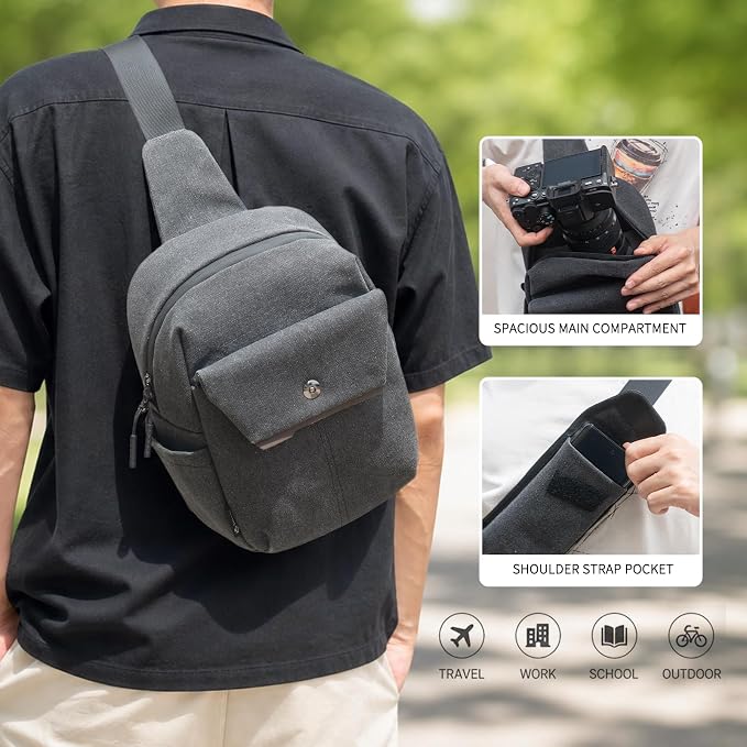 TULLIO Camera Bag Small Sling Crossbody Chest Pack for DSLR Mirrorless | Features a detachable pouch in a compact, lightweight design for everyday use. Fits 10" tablet & Sony/Fuji/Canon cameras - Image 7