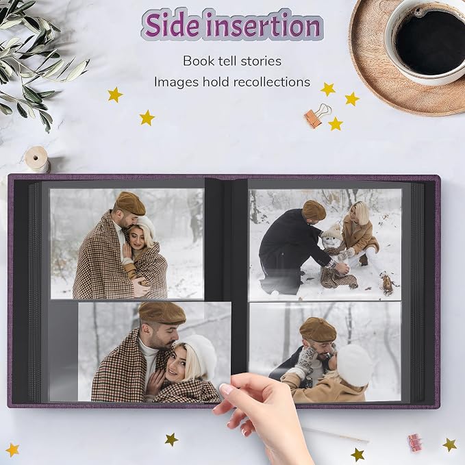 Popotop 4x6 Photo Album 200 Pictures, Linen Hardcover, Reinforced Spine | Compact 200-Photo Capacity, Acid-Free PP Slip-In Pockets, 2 Photos per Page, Black Inner Pages, No Memo Space - Image 5