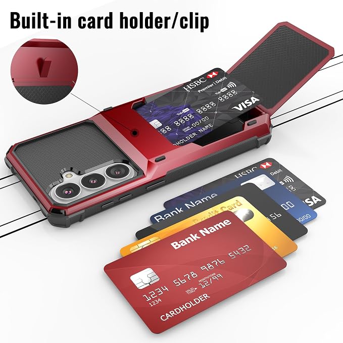 Foluu Wallet Case for Samsung Galaxy S26 with Card Holder, 5 Credit Hidden Card Slot Flip Cover Dual Layer Protective Hard PC Back & Soft TPU Bumper - Stylish Case for Galaxy S26 2026 (Red) - Image 6