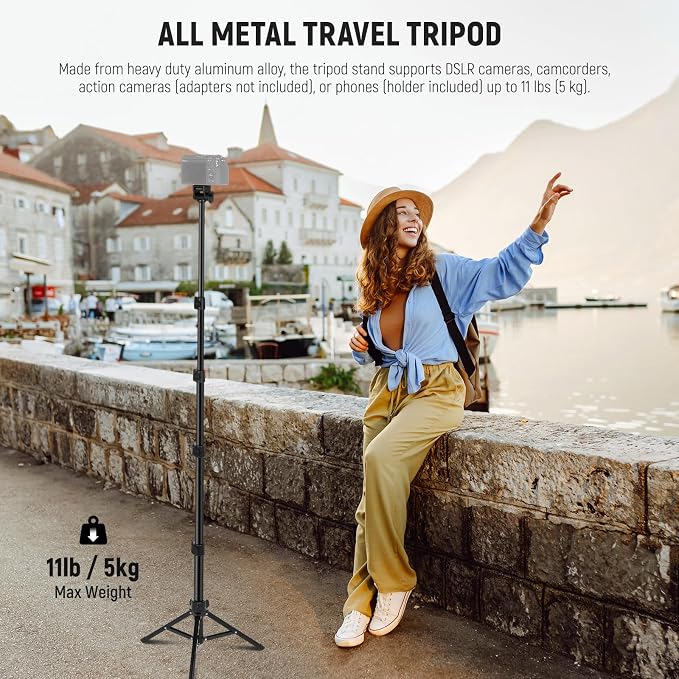 NEEWER Basic Phone Tripod for iPhone & Camera w/Remote & Phone Holder, 66" Metal Selfie Stick Travel Vlog Cell Phone Stand, Portable Camera Cellphone Holder Mount for Video Recording Filming, TS03 - Image 6