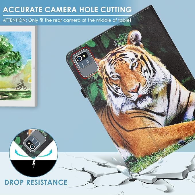 DETUOSI Universal 10.1 inch Tablet Case,Scratch Resistant | For ECOPAD ‎TH-KK12C,URAO X109,Aiprotablet C20e,Folio Leather Protective Cover,2-Angle Viewing Stand,3 Card Slots,Tiger - Image 8