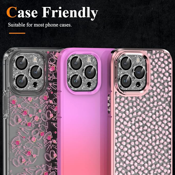 YWXTW for iPhone 13 Pro/iPhone 13 Pro Max Camera Lens Protector, [4TH Gen New Bling Design] Glitter Shiny Diamond Metal Ring Tempered Glass Back Camera Screen Protector Lens Cover - Image 5