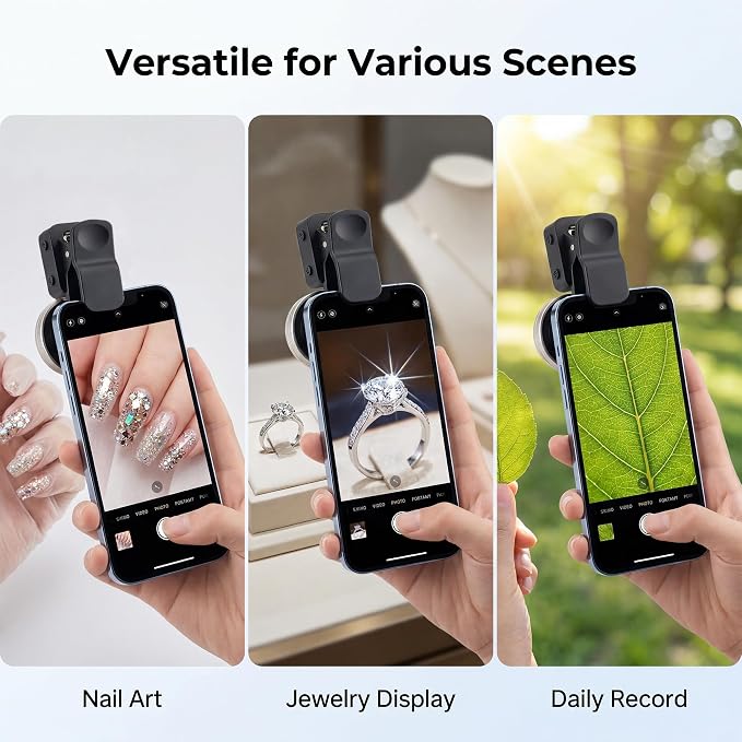 Macro Lens for iPhone 10X Phone Camera Lens Kit with Fill Light & Star Filter, Magnetic Warm/Cool Fill Light Universal Clip for Nail Art & Jewelry Photography - Image 4