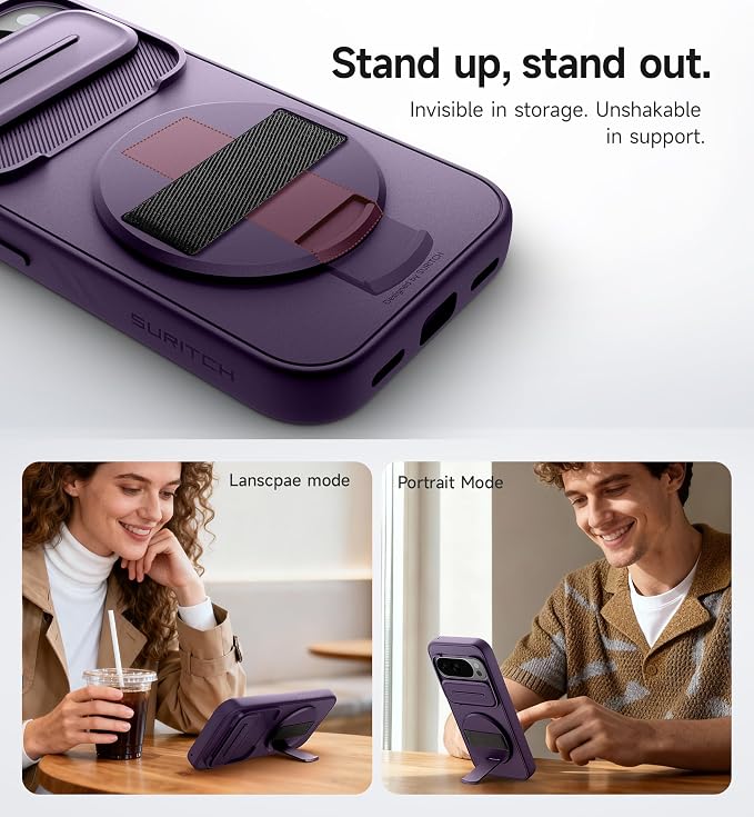 SURITCH for Google Pixel 10/10 Pro Case with 360° Rotatable Hand Strap Phone Grip Holder & Invisible Kickstand & Slide Camera Cover, Protective Cover for Pixel 10/10 Pro -Dark Purple - Image 6