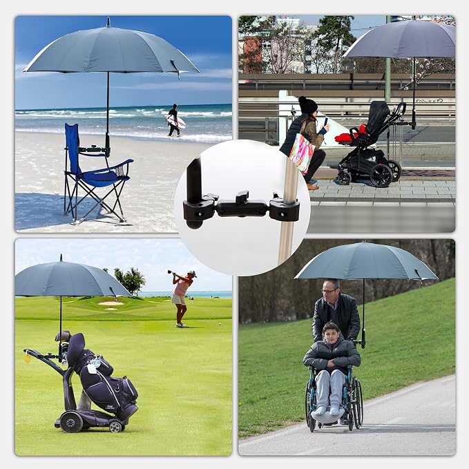Double Super Clamp Camera Mount Umbrella Clamp for Chair | Umbrella Holder with 360° Ball Head Magic Arm for Stroller/Wheelchair/Beach Wagon/Golf Cart/Pole/Light Stand/Motorcycle - Image 5