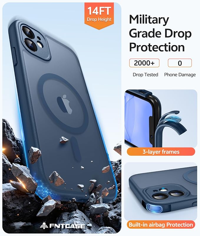 FNTCASE for iPhone 11 Phone Case, Fit for Magsafe, Full Camera Protection | Translucent Matte Back, Strong Magnetic Charging,14FT Military Grade Drop-proof, Anti Slip, Blue - Image 4