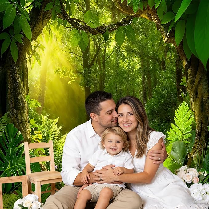 Enchanted Forest Photography Backdrop, Green, Nature Theme, 7x5FT | Jungle Background, Sunlight Woodland Path, Vinyl, for Outdoor Portrait Photoshoot, Party Decor, Photo Booth Prop - Image 3