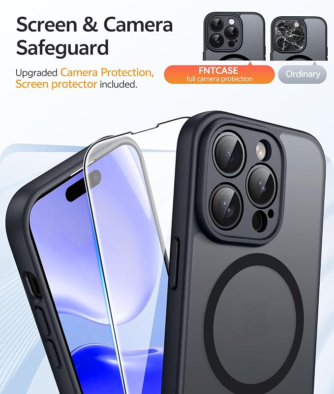 FNTCASE for iPhone 14 Pro Case, Compatible with Magsafe, Screen Protector | Full Camera Protection, Translucent Matte, 14FT Military Grade Drop Proof, Shockproof Protective Phone Cover, Black - Image 4