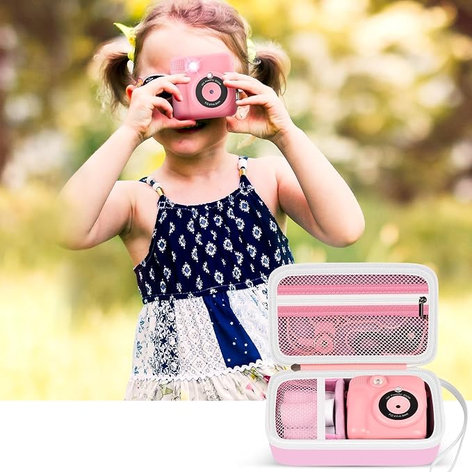 Kids Instant Print Camera Travel Case for Girl Boy with Wrist Strap | For ESOXOFFORE/ for Dylanto/ for WEEFUN/ for Anchioo/ for GKTZ/ for Amzelas/ for Mafiti, Mesh Pocket, Pink, Case Only - Image 7