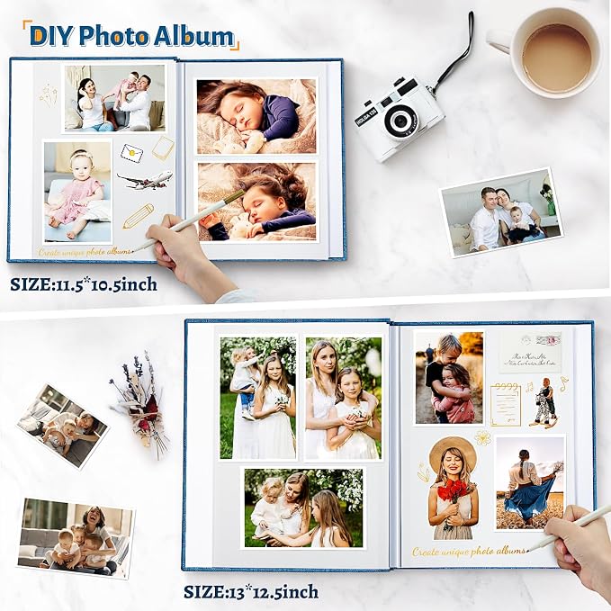 Artfeel Photo Album Self Adhesive Scrapbook,120 Pages Large Photo Book for 4x6,5x7,8x10 Pictures,DIY Album for Baby Wedding Family Travel Birthday,with Metallic Pen and Scraper - Image 3